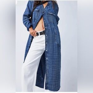 We The Free Frayed-Edge Denim Jacket in Indigo Blue XS